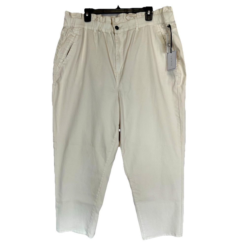 NWT Womens 1.STATE Sz 20W Ivory Off White Jeans Paperbag Waist 26.5” Inseam Plus